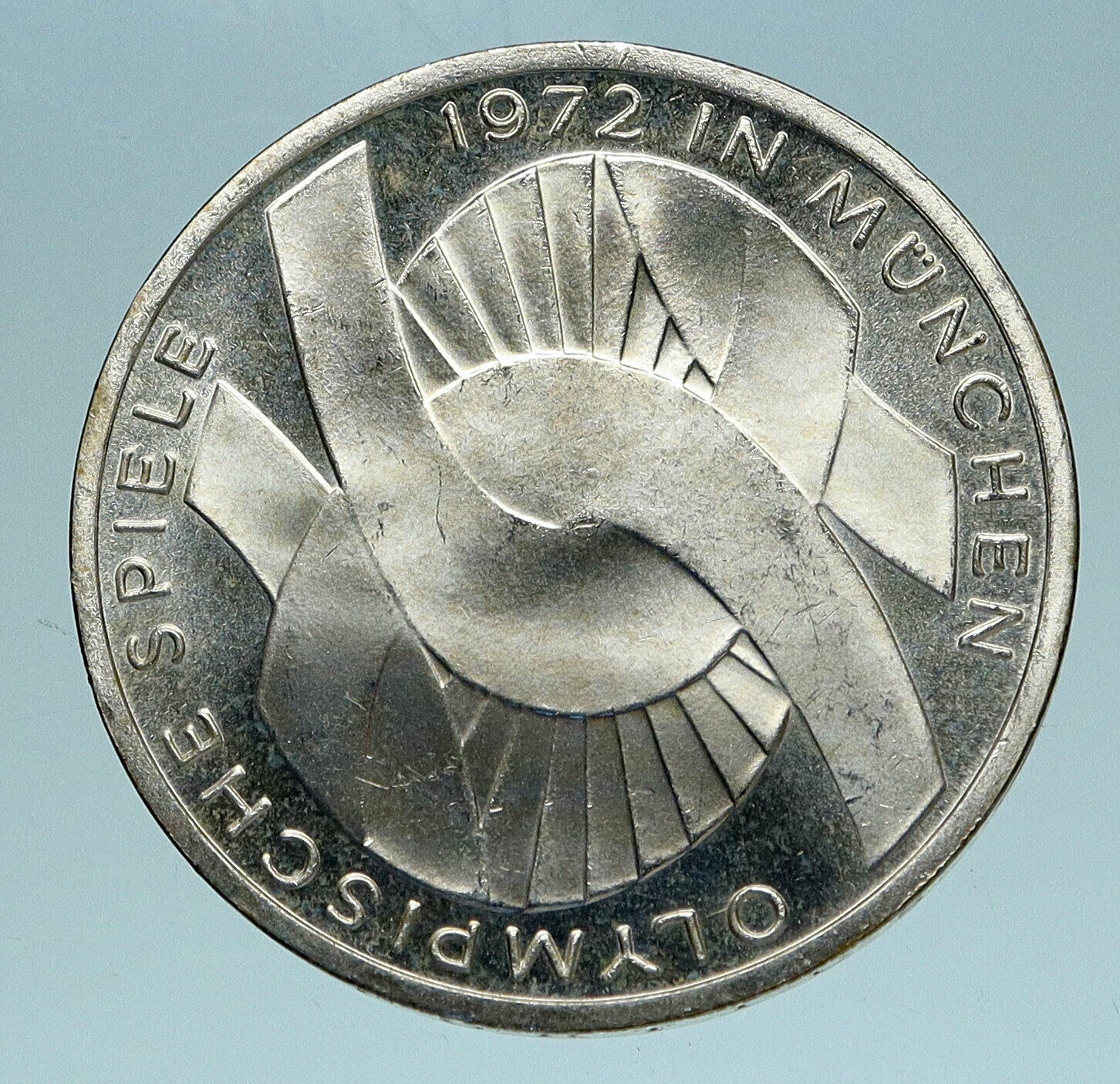 1972 Germany Munich Summer Olympics Games Schleife 10 Mark Silver Coin i83456