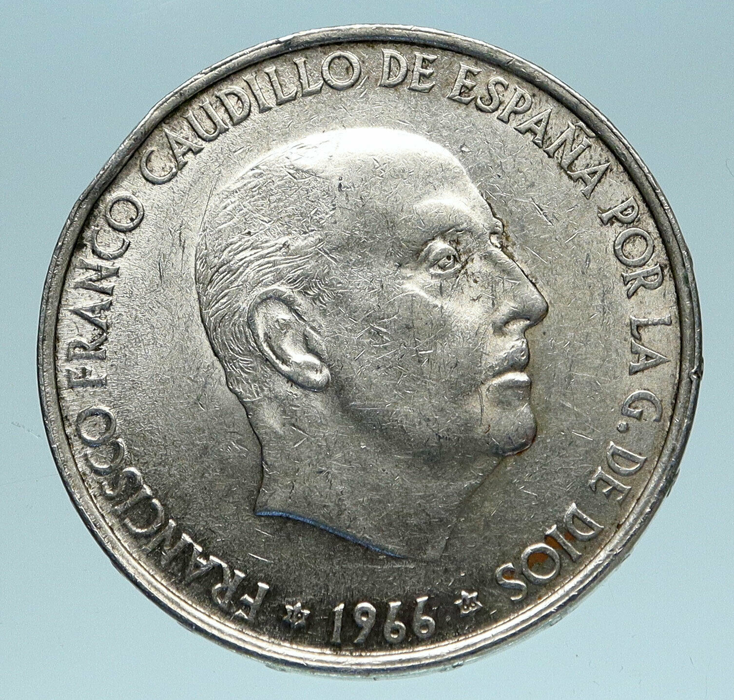 1966 SPAIN Large Franco Cadillo Genuine Silver 100 Pesetas Spanish Coin i83451