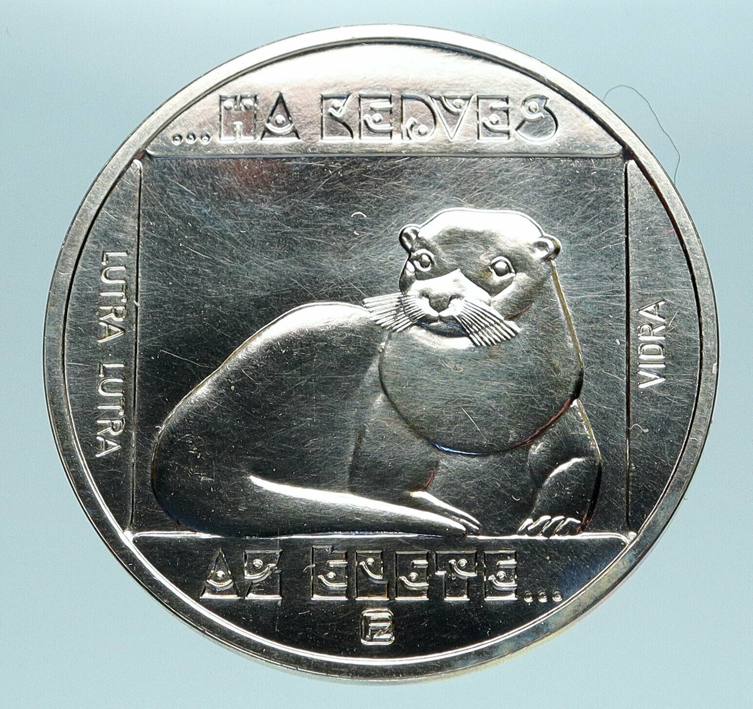 1985 HUNGARY Wildlife Preservation OTTER Antique Silver 200 Forint Coin i83464