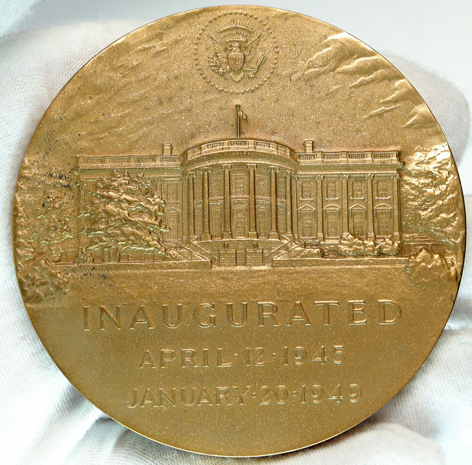 1945 United States PRESIDENT HARRY S. TRUMAN Huge 7.7 MEDAL w WHITE HOUSE i82960