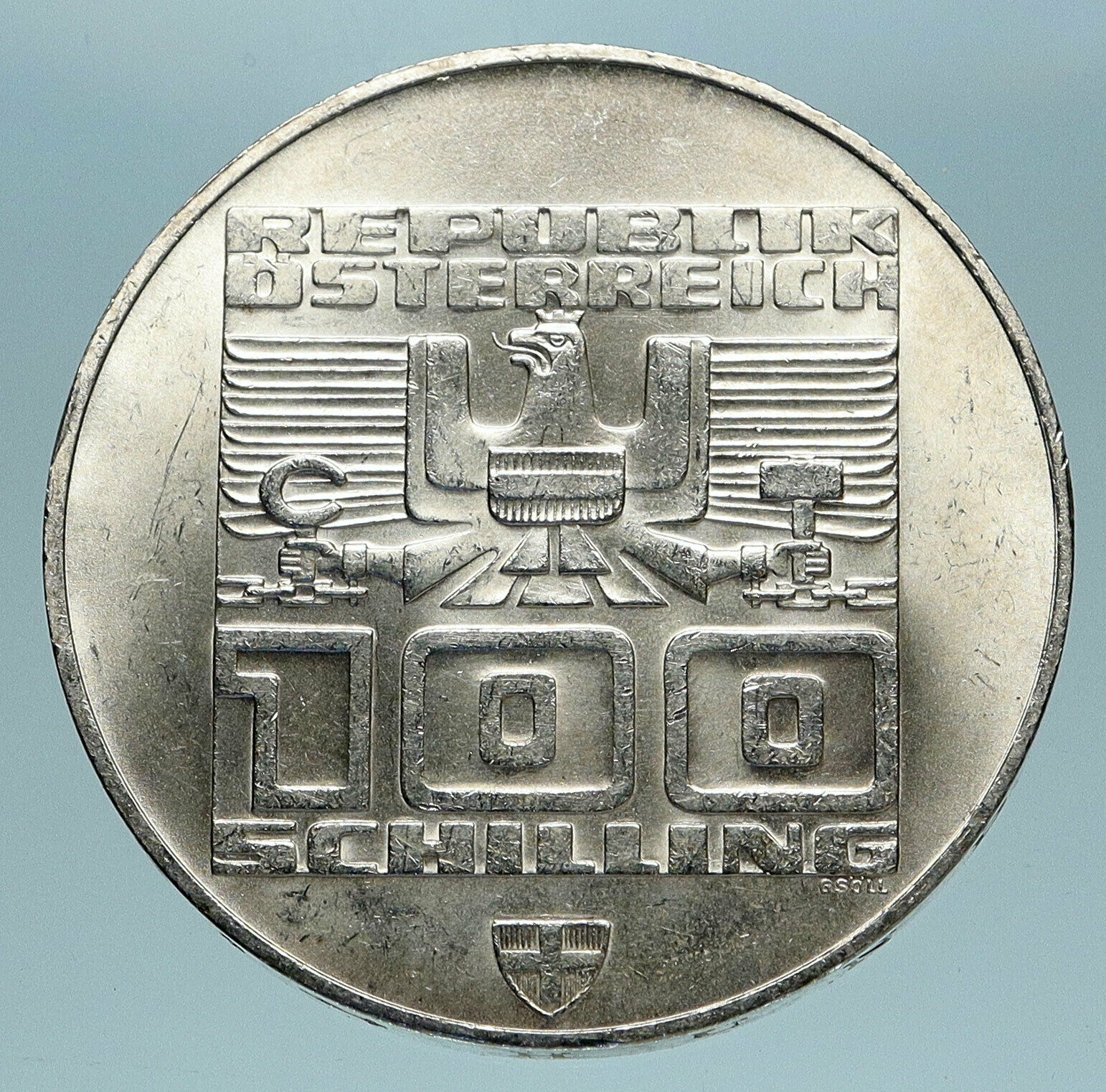 1976 Innsbruck WINTER Olympic Games AUSTRIA - SILVER 100 Schilling Coin i83469