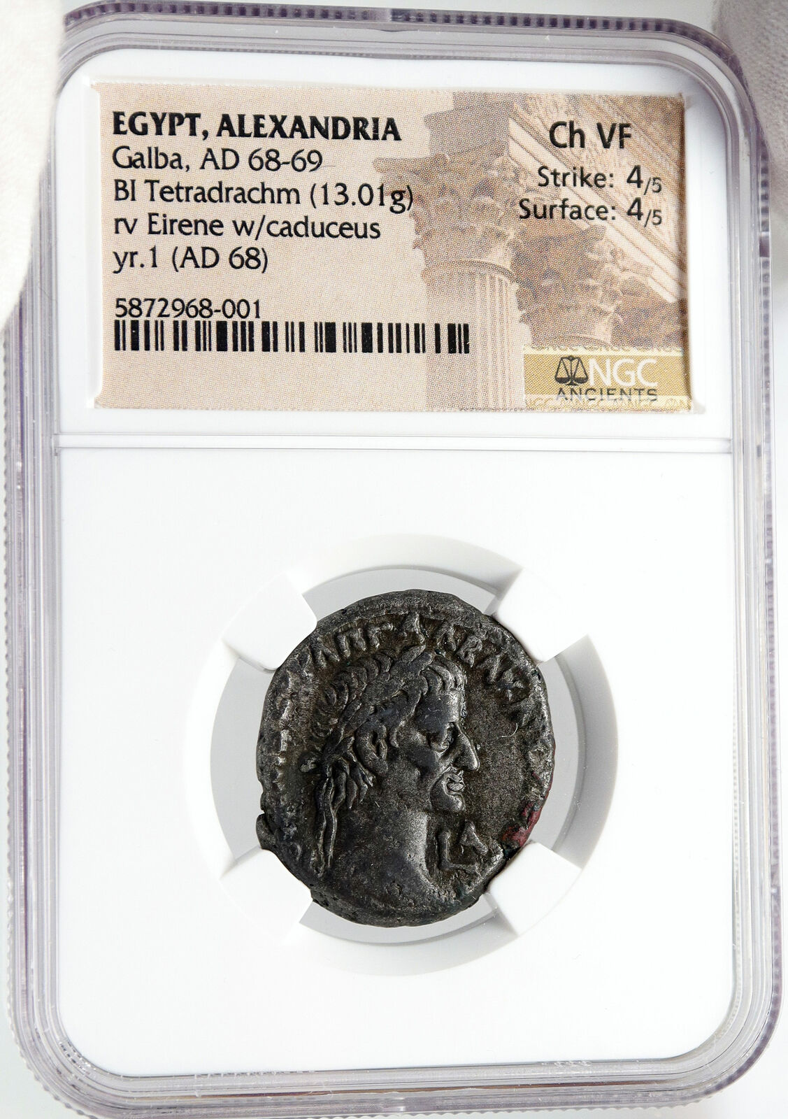 GALBA Rare Authentic Ancient Alexandria Egypt Tetradrachm Roman Coin NGC i83542