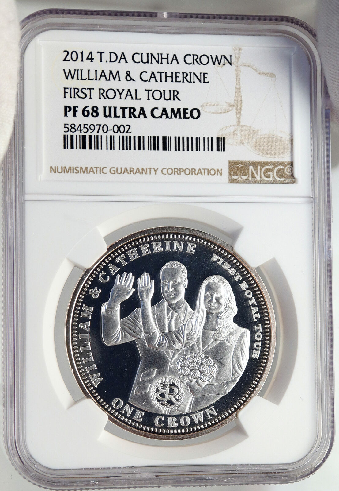 2014 TRISTAN da CUNHA Silver 2014 Crown Coin PRINCE WILLIAM CATHERINE NGC i82969