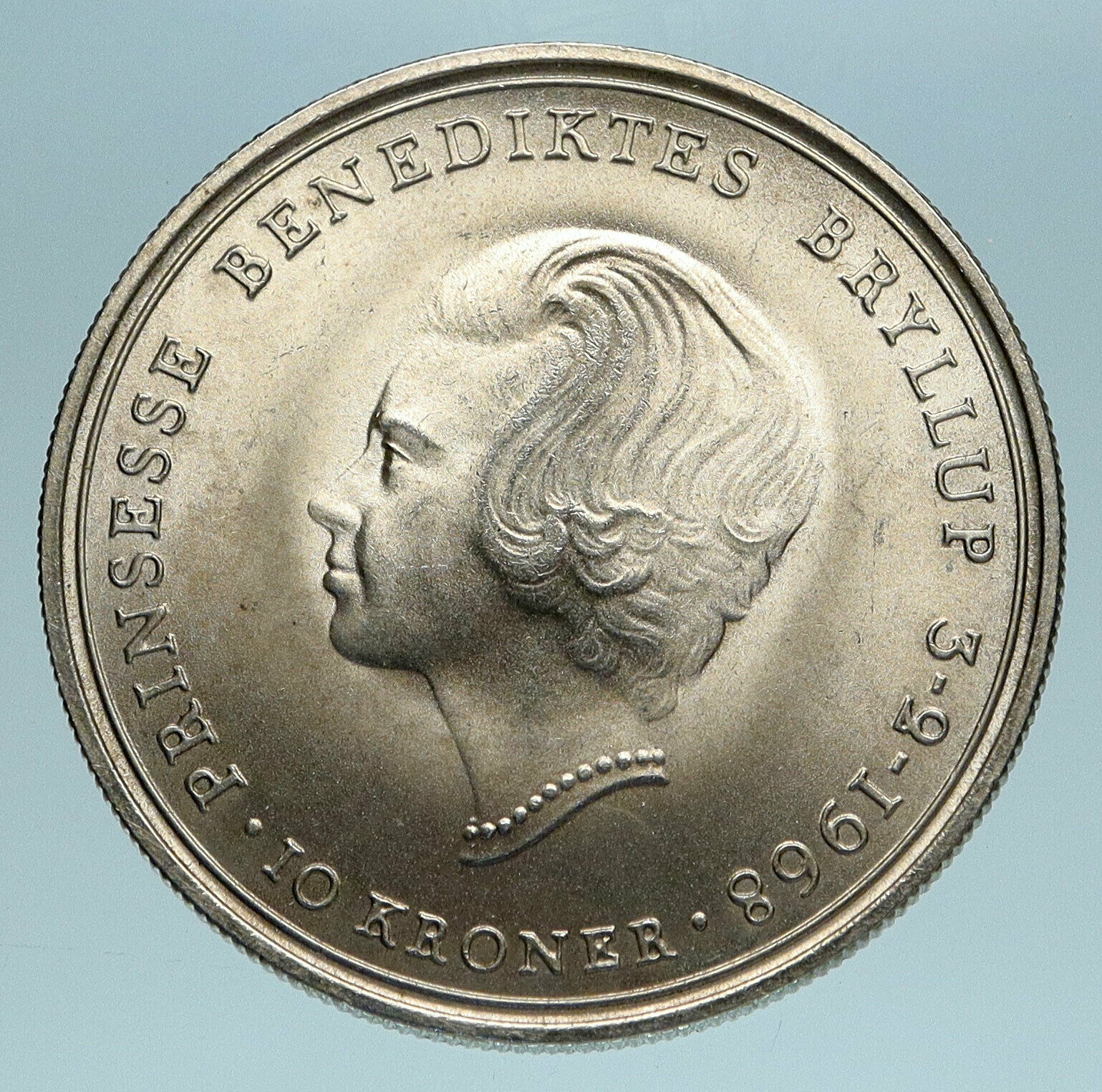 1968 DENMARK King Frederick IX Silver Princess Benedikte WEDDING 10K Coin i83473