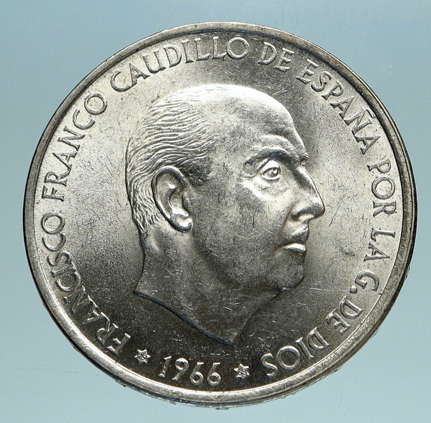 1966 SPAIN Large Franco Cadillo Genuine Silver 100 Pesetas Spanish Coin i83476