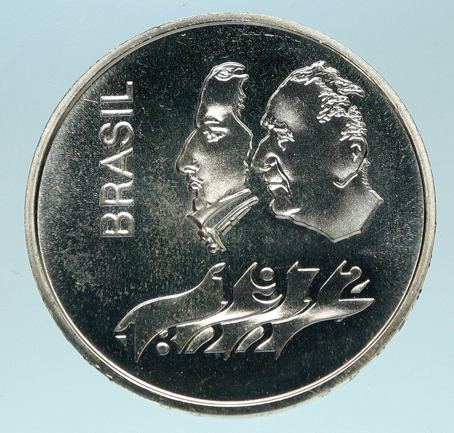 1972 BRAZIL w Pedro I and General Emelio Antique Silver 20 Cruzeiros Coin i83491