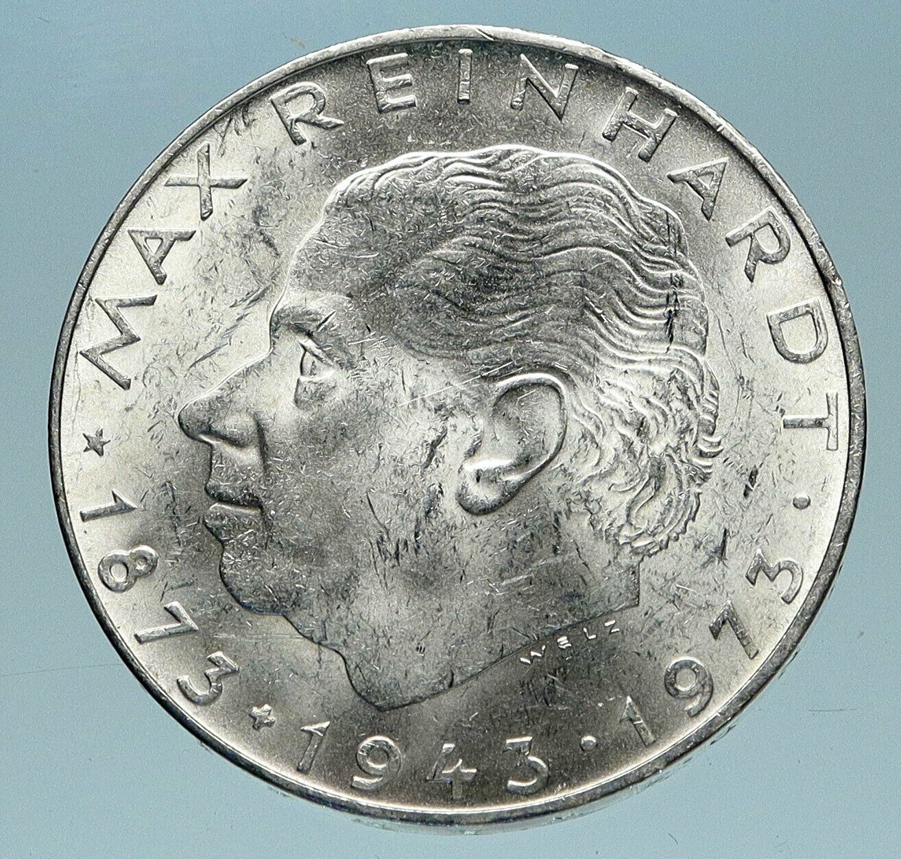 1973 AUSTRIA with Director Max Reinhardt Antique Silver 25 Schilling Coin i83486