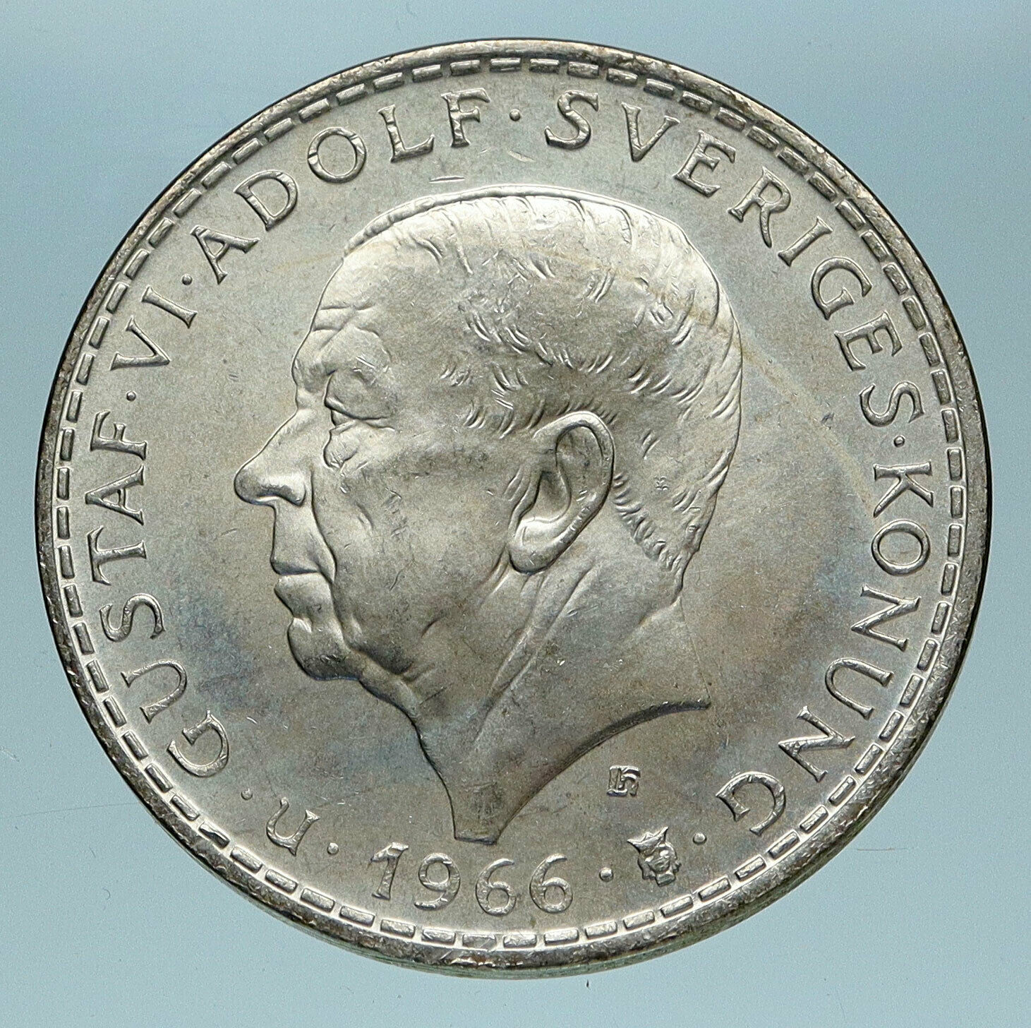 1966 SWEDEN King GUSTAV VI ADOLF 5 Kronor LARGE Silver SWEDISH Coin i83481