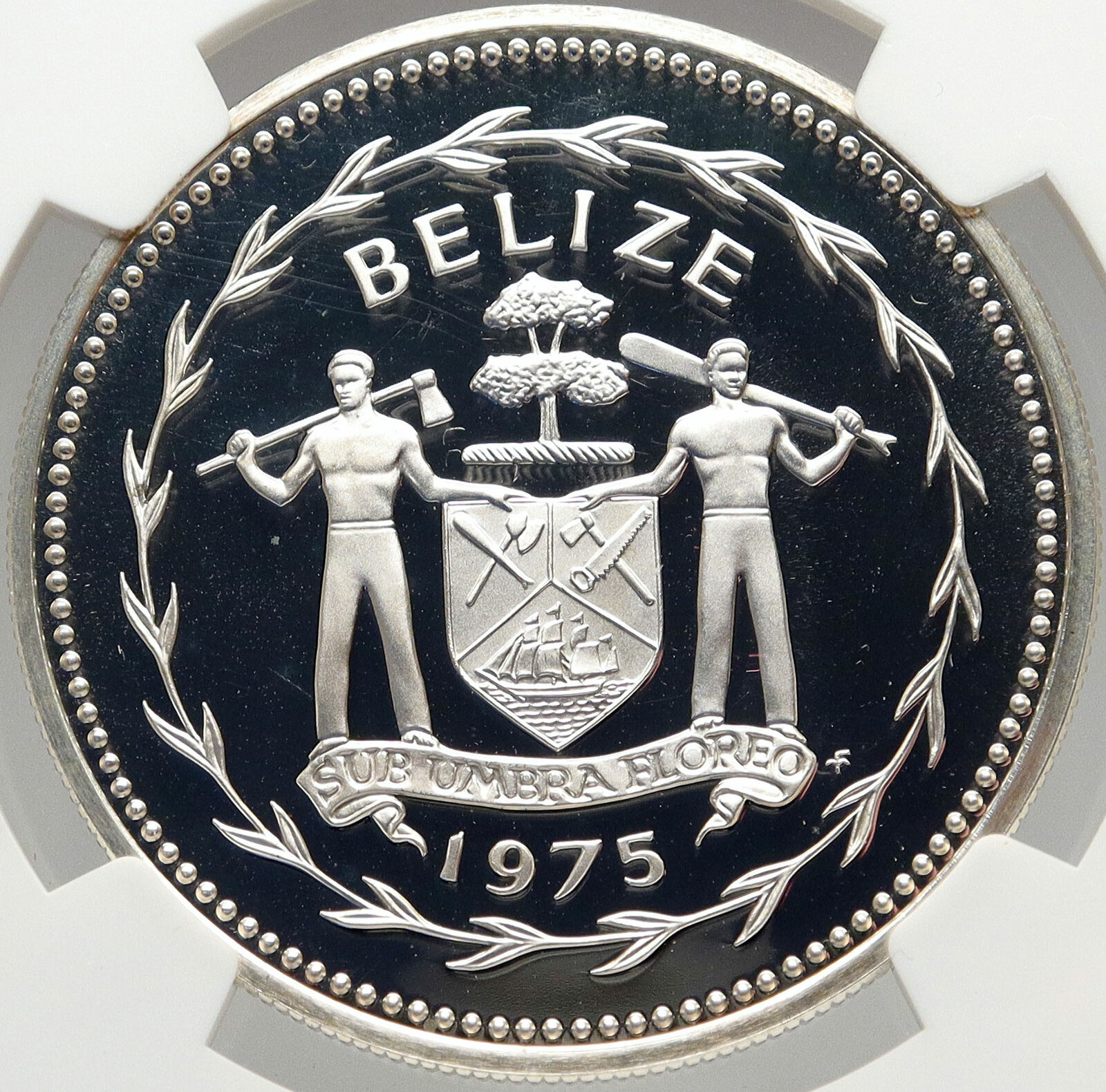 1975 BELIZE Authentic LARGE SILVER $5 COIN w TOUCAN BIRD NGC PF 69 i83555