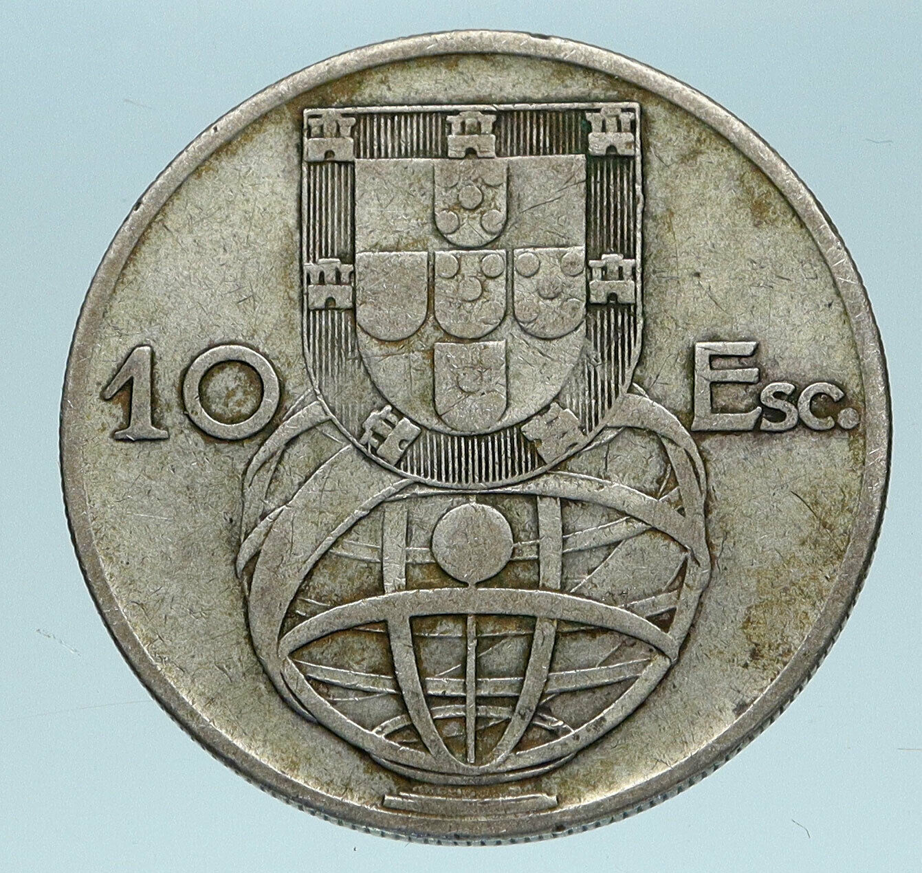 1954 PORTUGAL with PORTUGUESE SAILING SHIP Genuine Silver 10 Escudos Coin i83500