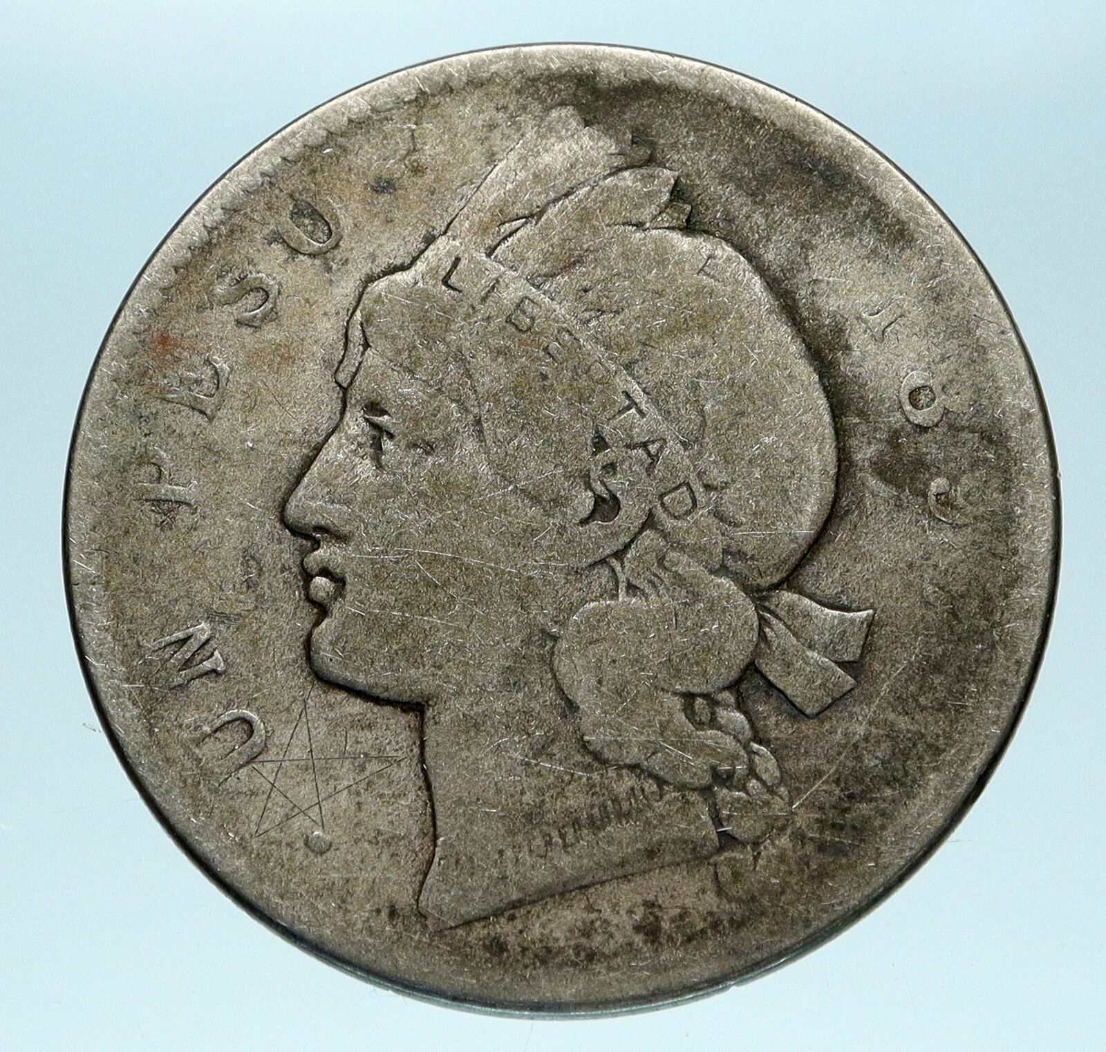 1897 DOMINICAN REPUBLIC Woman of Liberty Antique Genuine Silver Peso Coin i83496