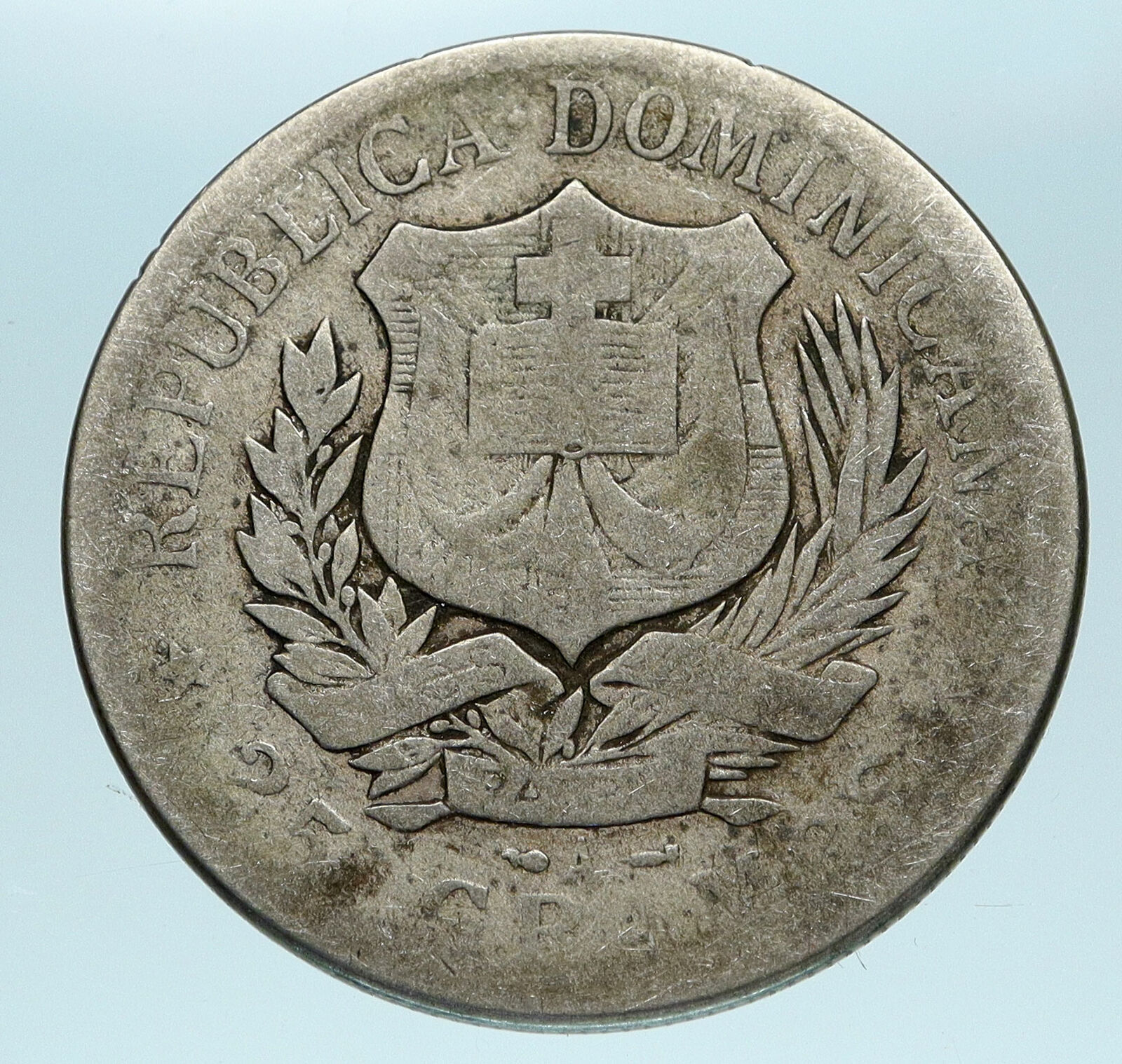 1897 DOMINICAN REPUBLIC Woman of Liberty Antique Genuine Silver Peso Coin i83496