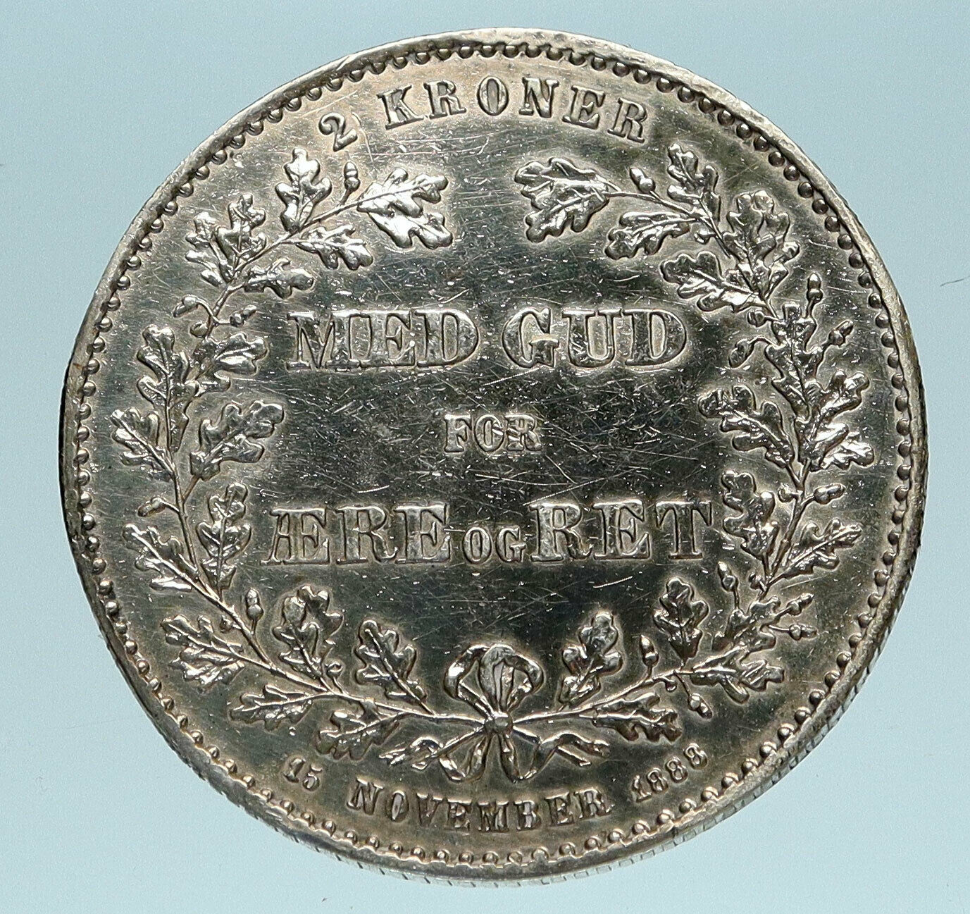 1888 DENMARK King Christian IX 25th Anniversary Silver 2 Kroner Coin i83505