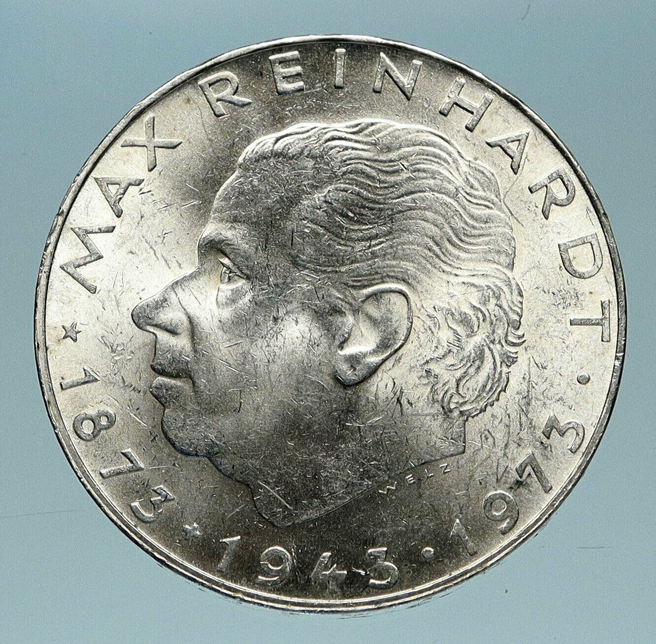 1973 AUSTRIA with Director Max Reinhardt Antique Silver 25 Schilling Coin i83507