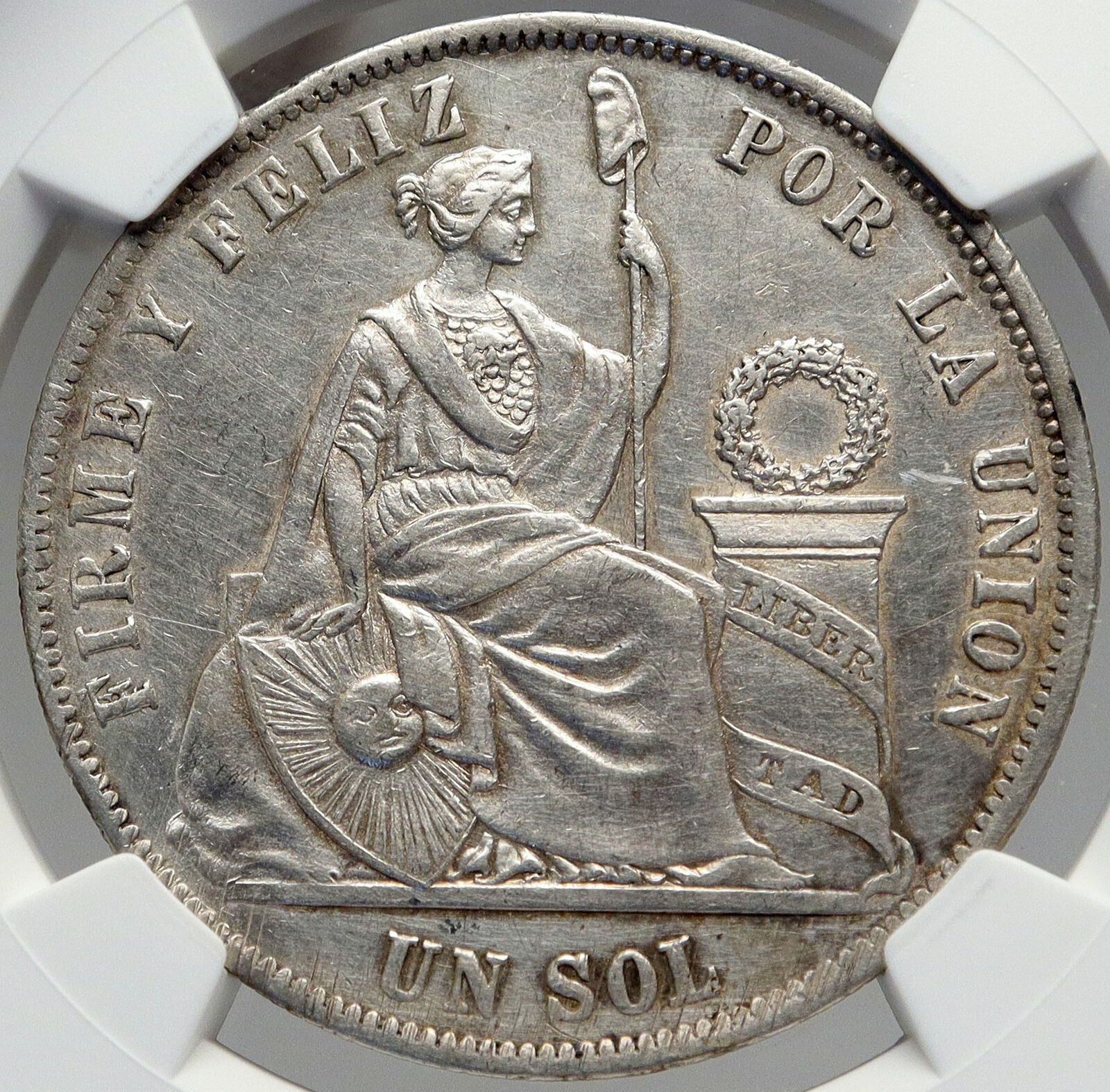 1871 YJ PERU South America Antique Original Silver Peruvian Sol NGC Coin i82950