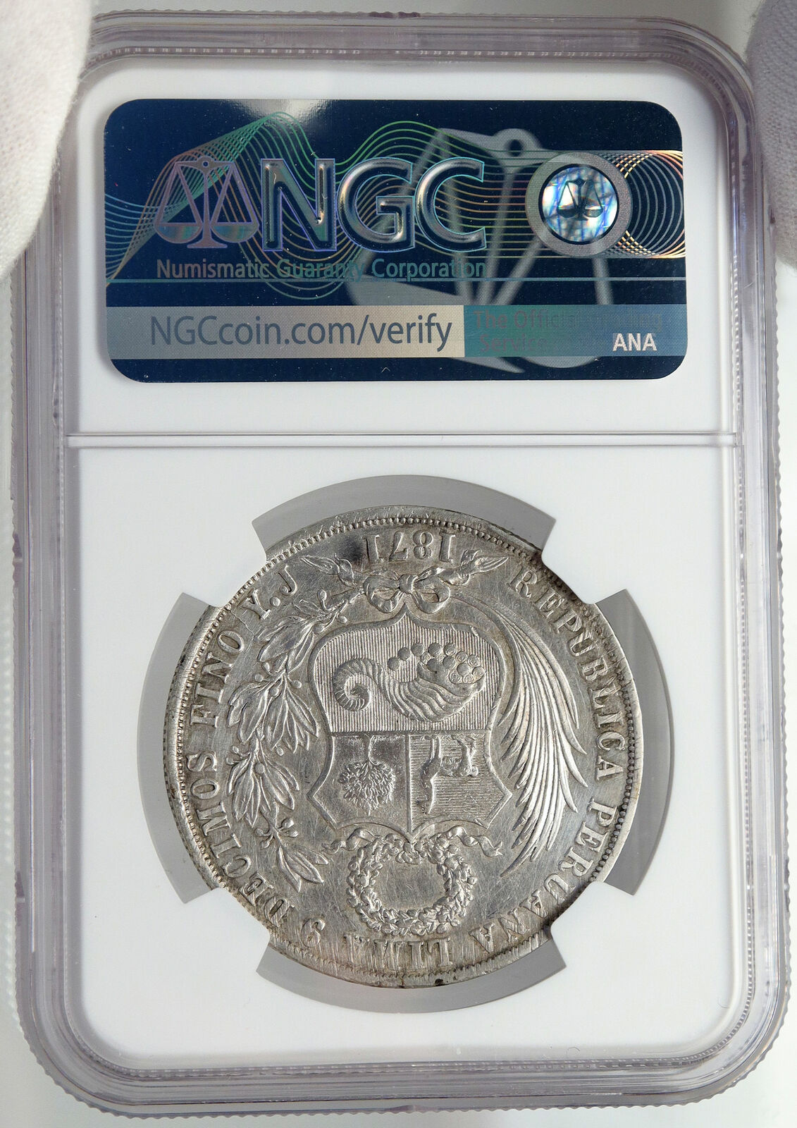 1871 YJ PERU South America Antique Original Silver Peruvian Sol NGC Coin i82950