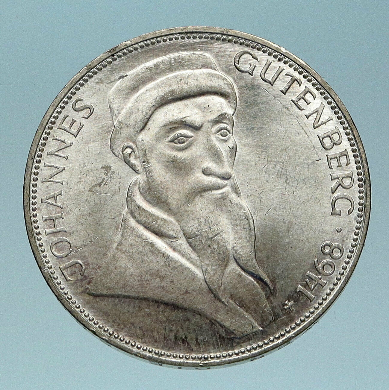 1968 GERMANY Birth Johannes Gutenberg 500 Years Silver 5 Mark German Coin i83603