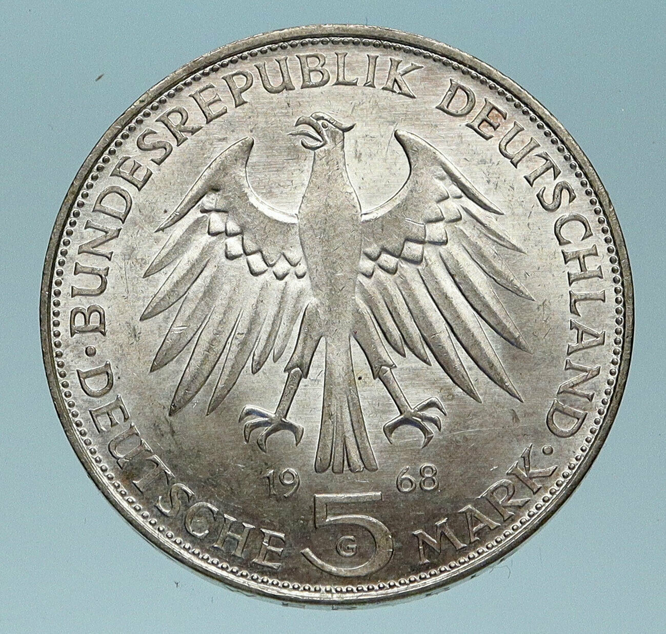 1968 GERMANY Birth Johannes Gutenberg 500 Years Silver 5 Mark German Coin i83603