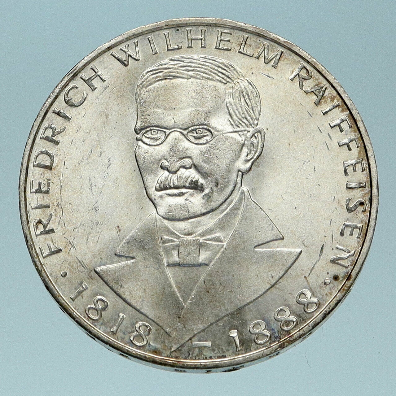 1968 GERMANY Credit Union Friedrich Wilhelm Raiffeisen Genuine 5Mark Coin i83612