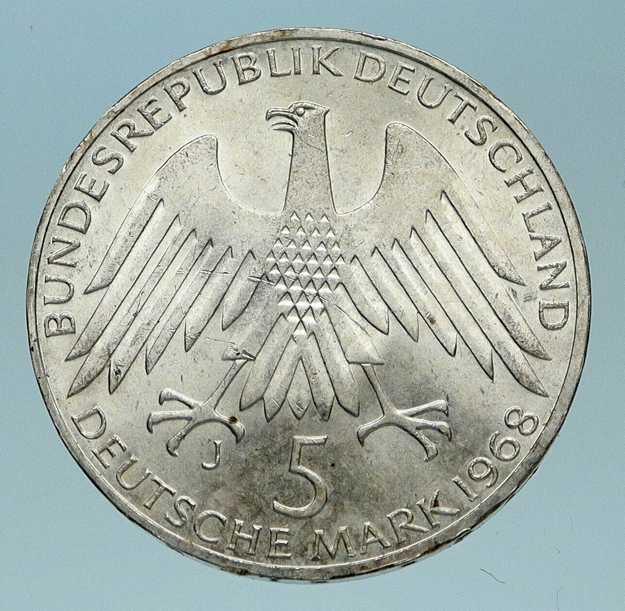 1968 GERMANY Credit Union Friedrich Wilhelm Raiffeisen Genuine 5Mark Coin i83612