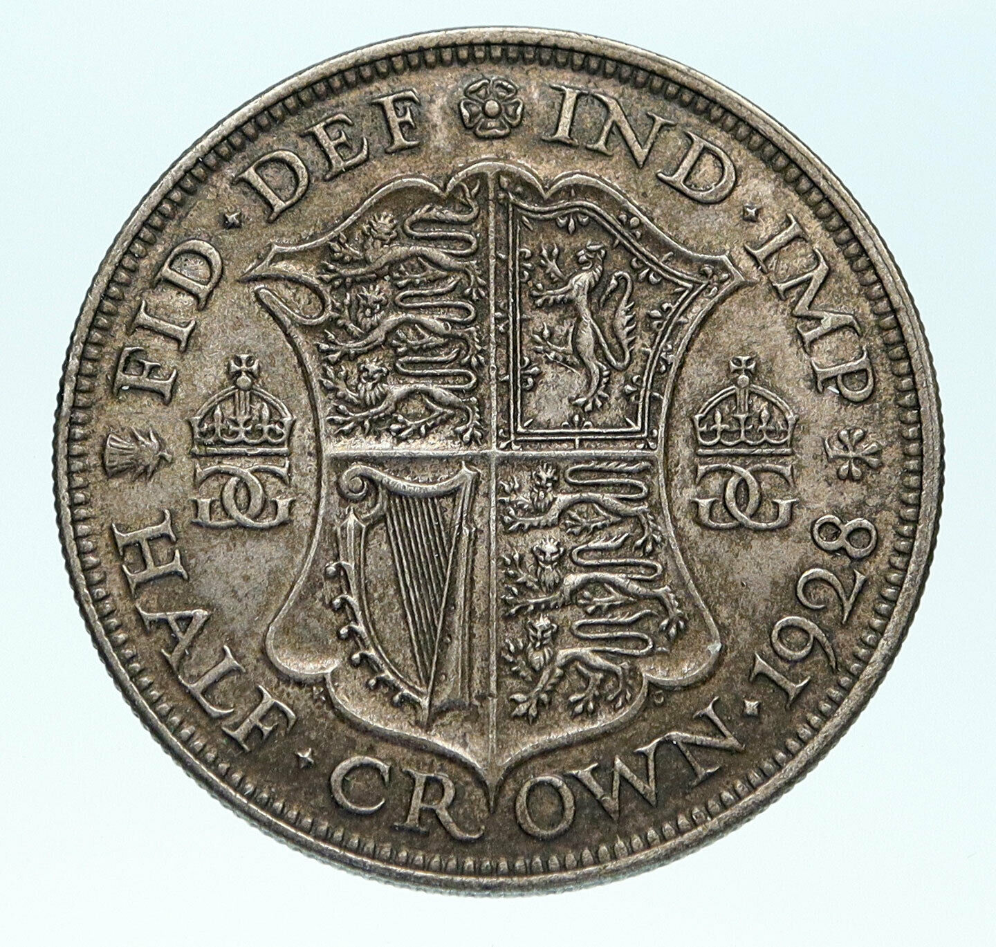 1928 Great Britain United Kingdom UK King GEORGE V Silver Half Crown Coin i83619