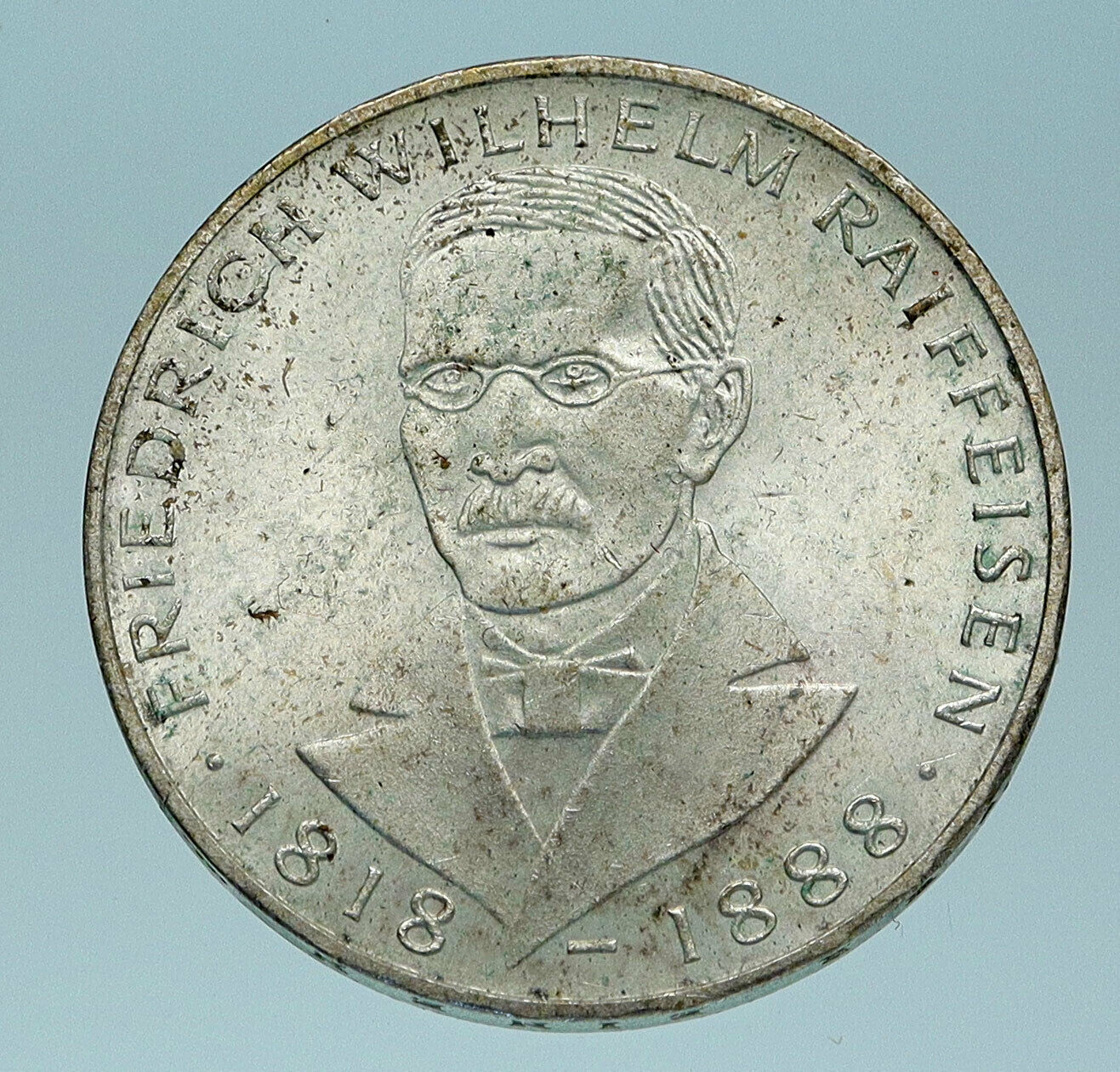 1968 GERMANY Credit Union Friedrich Wilhelm Raiffeisen Genuine 5Mark Coin i83613