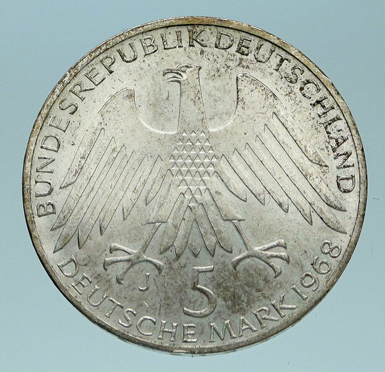 1968 GERMANY Credit Union Friedrich Wilhelm Raiffeisen Genuine 5Mark Coin i83613