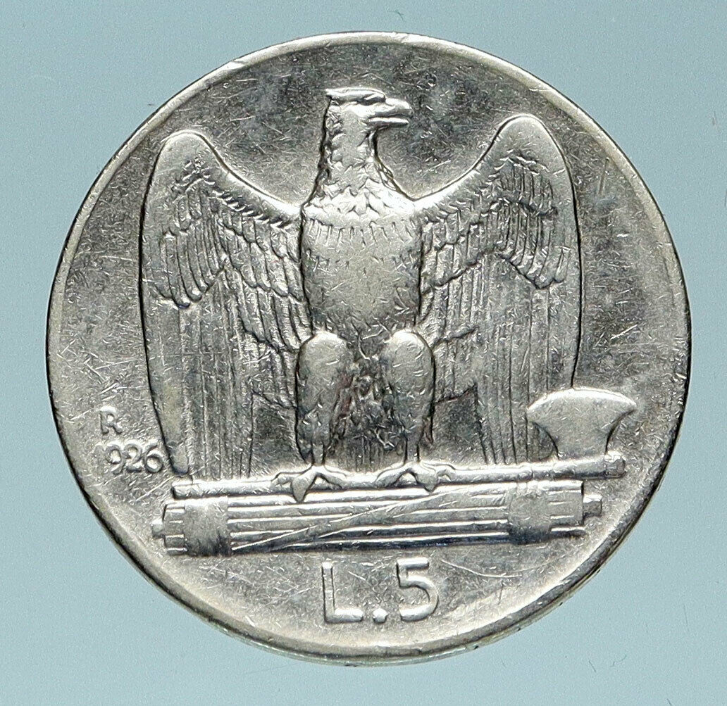 1926 ITALY King Victor Emmanuel III Silver 5 Lire Italian Coin w EAGLE i83611