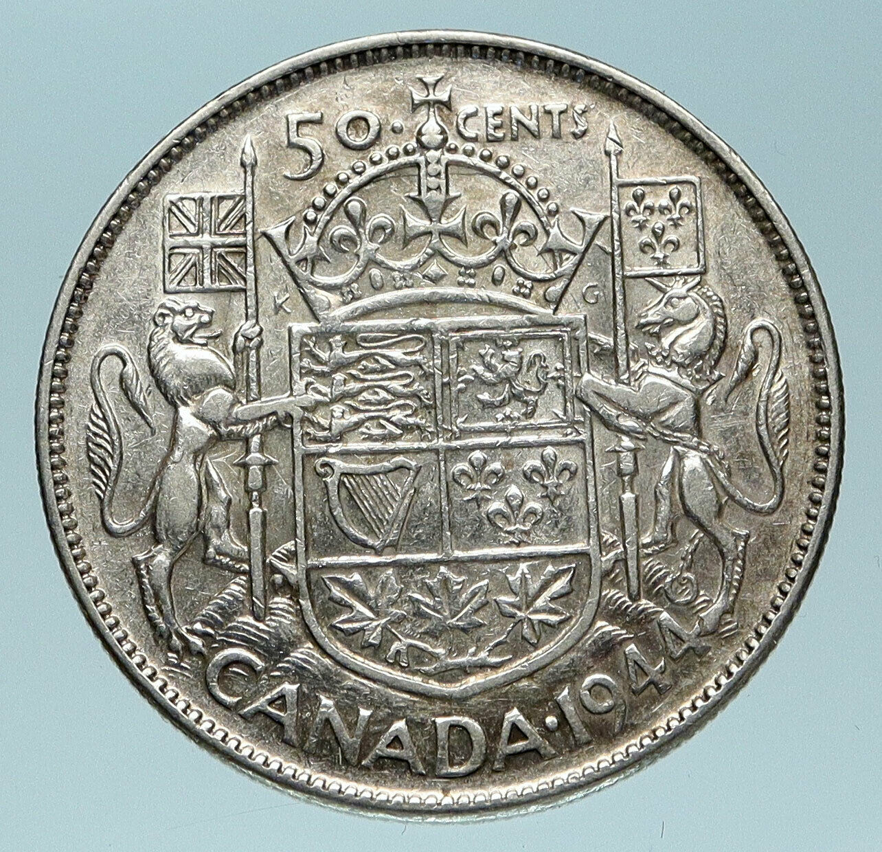 1944 CANADA WWII Time UK King GEORGE VI Lions Shield SILVER 50 Cents Coin i83637