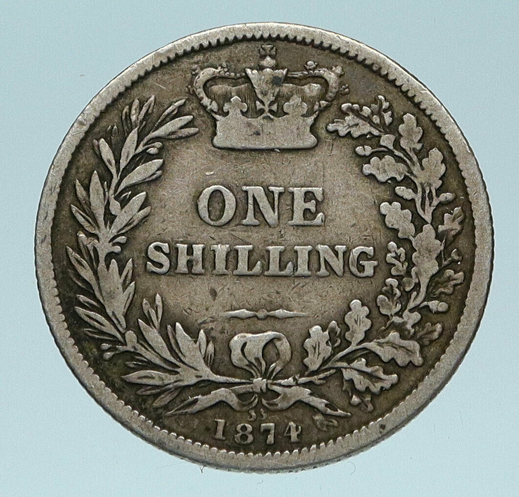 1874 UK Great Britain United Kingdom QUEEN VICTORIA Shilling Silver Coin i83643