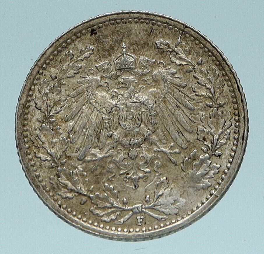 1915 D WILHELM II of GERMANY 1/2 Mark Antique German Silver Coin Eagle i83647