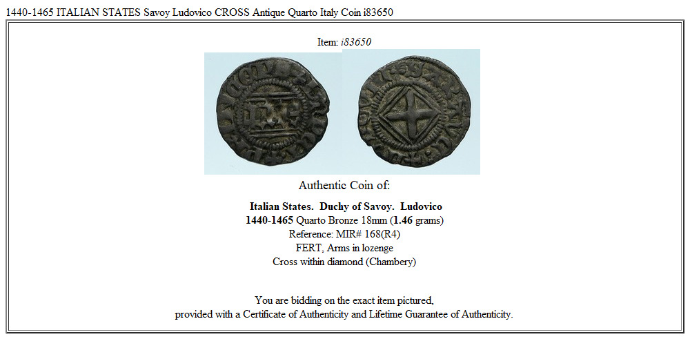 1440-1465 ITALIAN STATES Savoy Ludovico CROSS Antique Quarto Italy Coin i83650