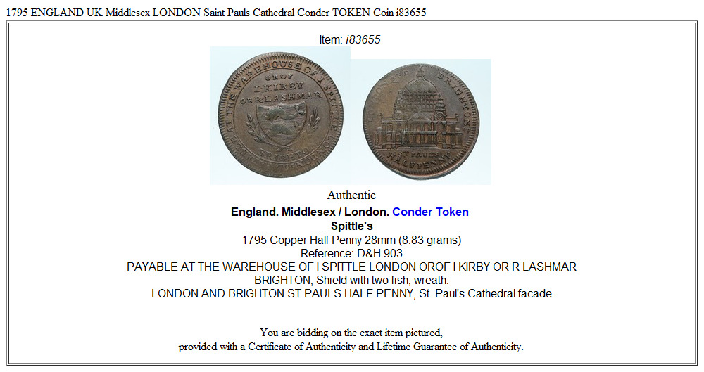 1795 ENGLAND UK Middlesex LONDON Saint Pauls Cathedral Conder TOKEN Coin i83655