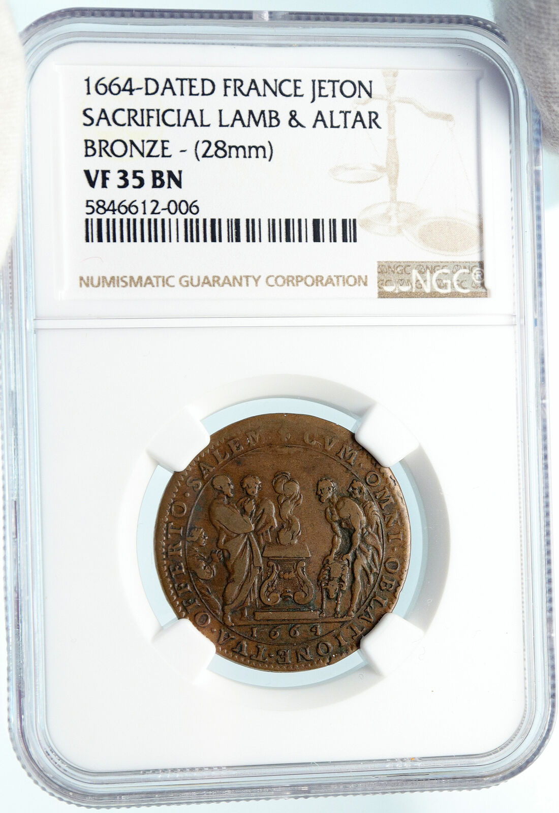 1664 FRANCE Sun King LOUIS XIV Sacrificial Lamb Altar Antique Medal NGC i83695