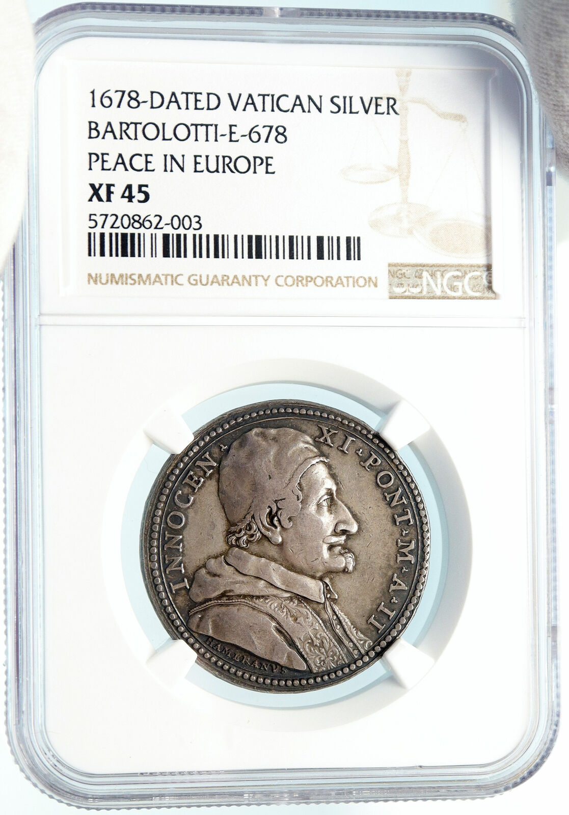 1678 ITALY Vatican POPE CLEMENT XI Peace in Europe Christian Medal NGC i83707