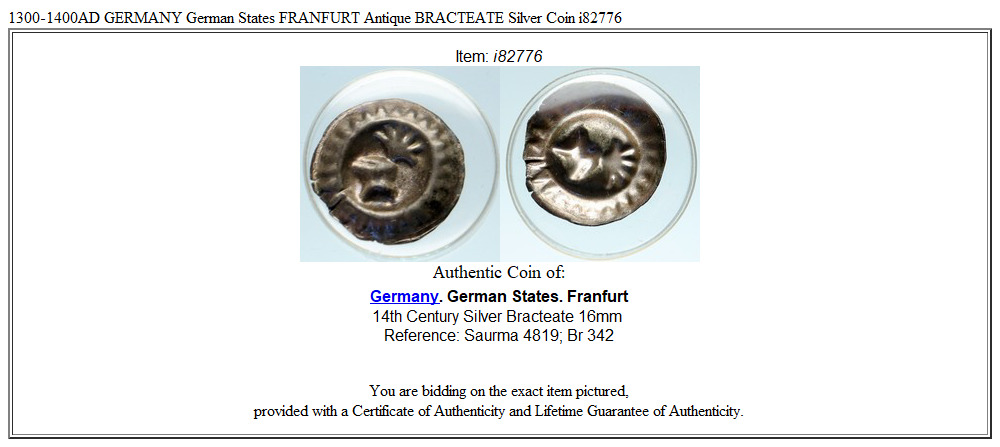 1300-1400AD GERMANY German States FRANFURT Antique BRACTEATE Silver Coin i82776