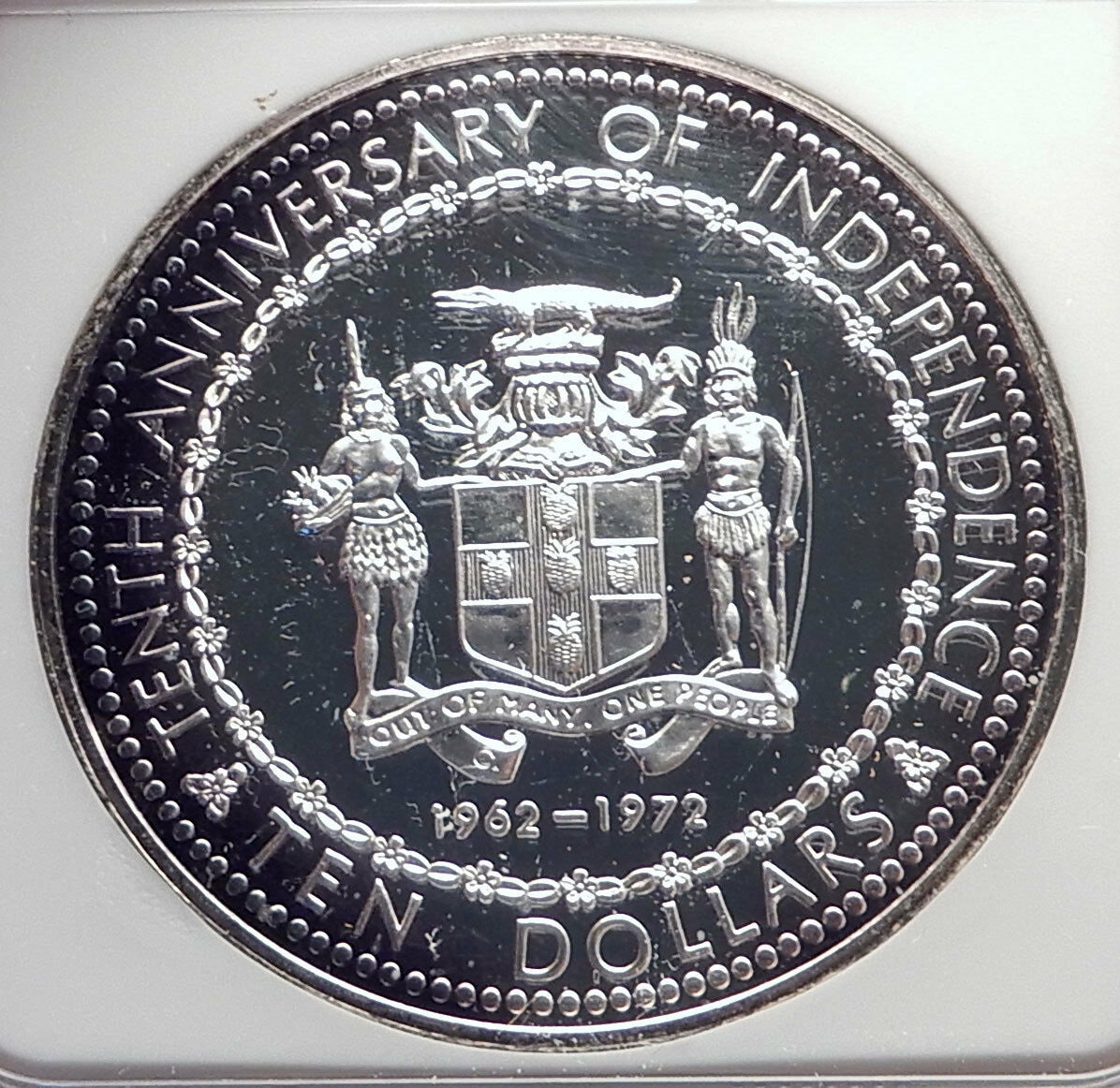 1972 JAMAICA 10th Independence Anniversary SILVER 10 Dollars Coin NGC i72148