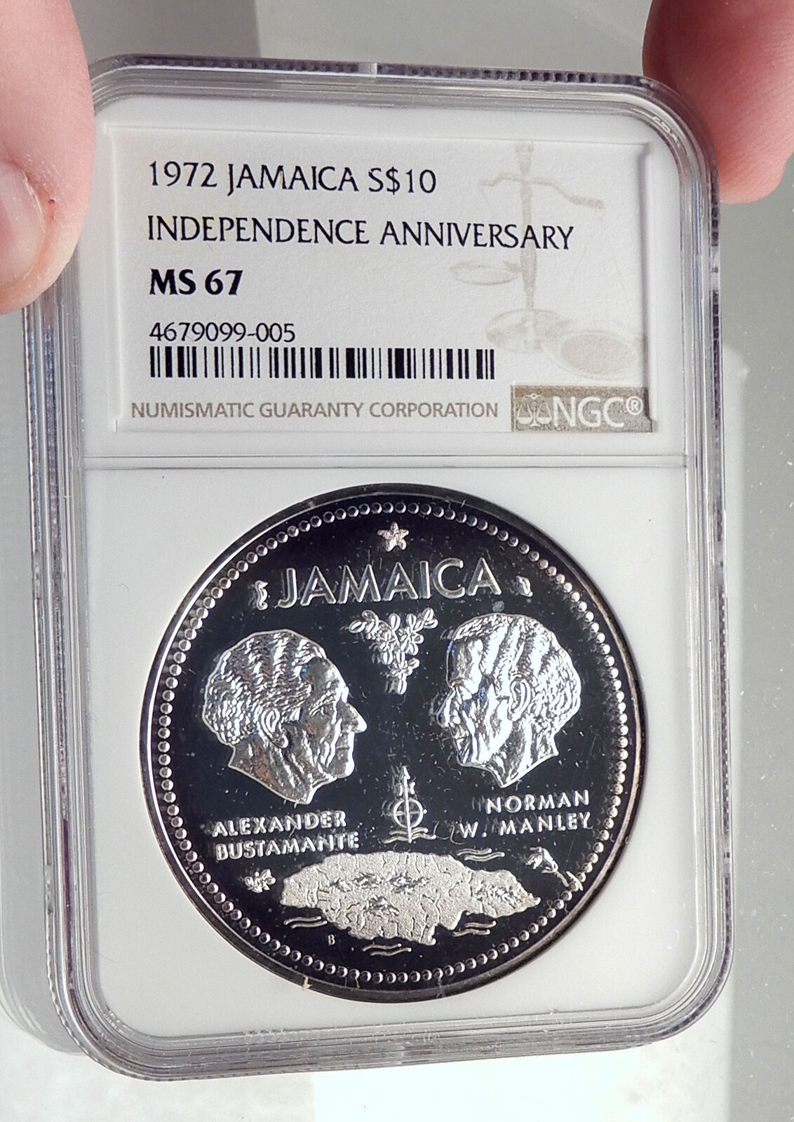 1972 JAMAICA 10th Independence Anniversary SILVER 10 Dollars Coin NGC i72148