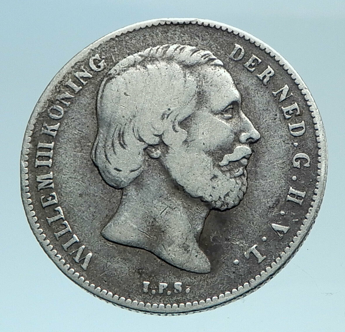 1857 NETHERLANDS King Wilhelm III Antique Genuine Silver 1/2 Gulden Coin i81042