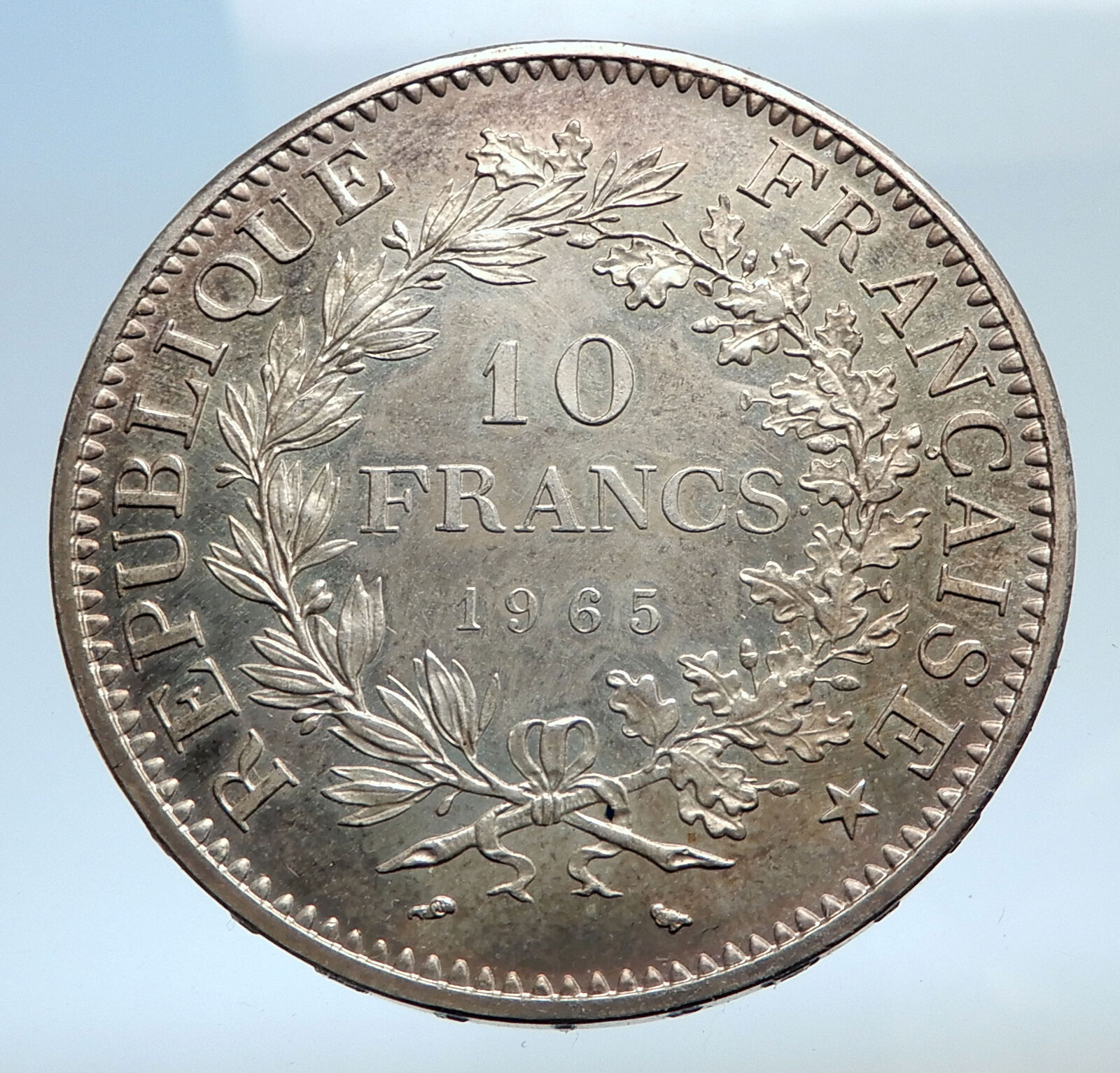 1965 FRANCE Large HERCULES Motto Antique Silver 10 FRANCS French Coin i74271