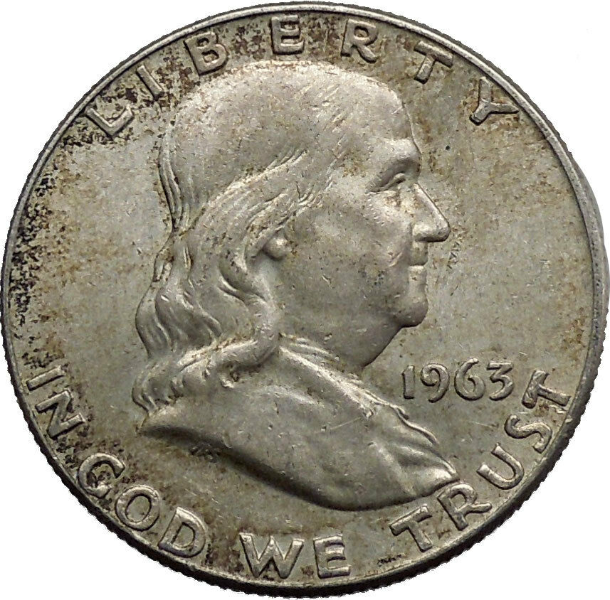 1963 Benjamin Franklin Silver Half Dollar United States Coin Liberty Bell i44586