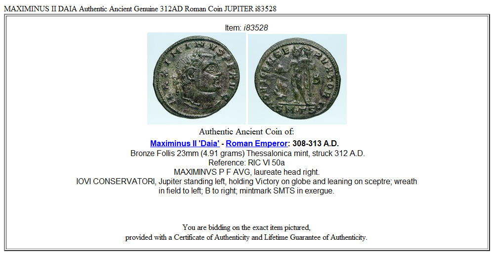 MAXIMINUS II DAIA Authentic Ancient Genuine 312AD Roman Coin JUPITER i83528