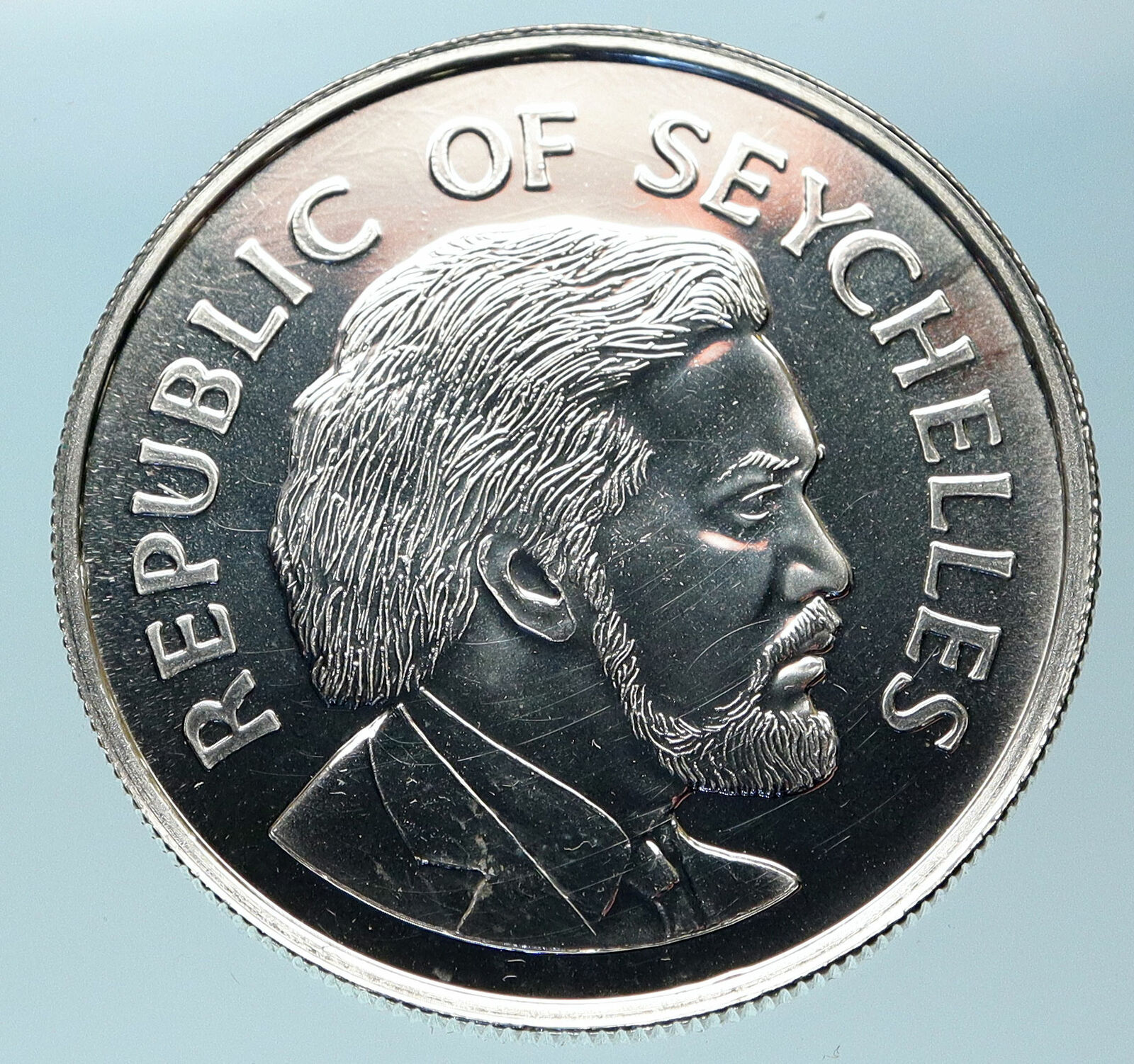 1977 SEYCHELLES UK Jubilee President James Mancham SILVER 25 Rupees Coin i83773