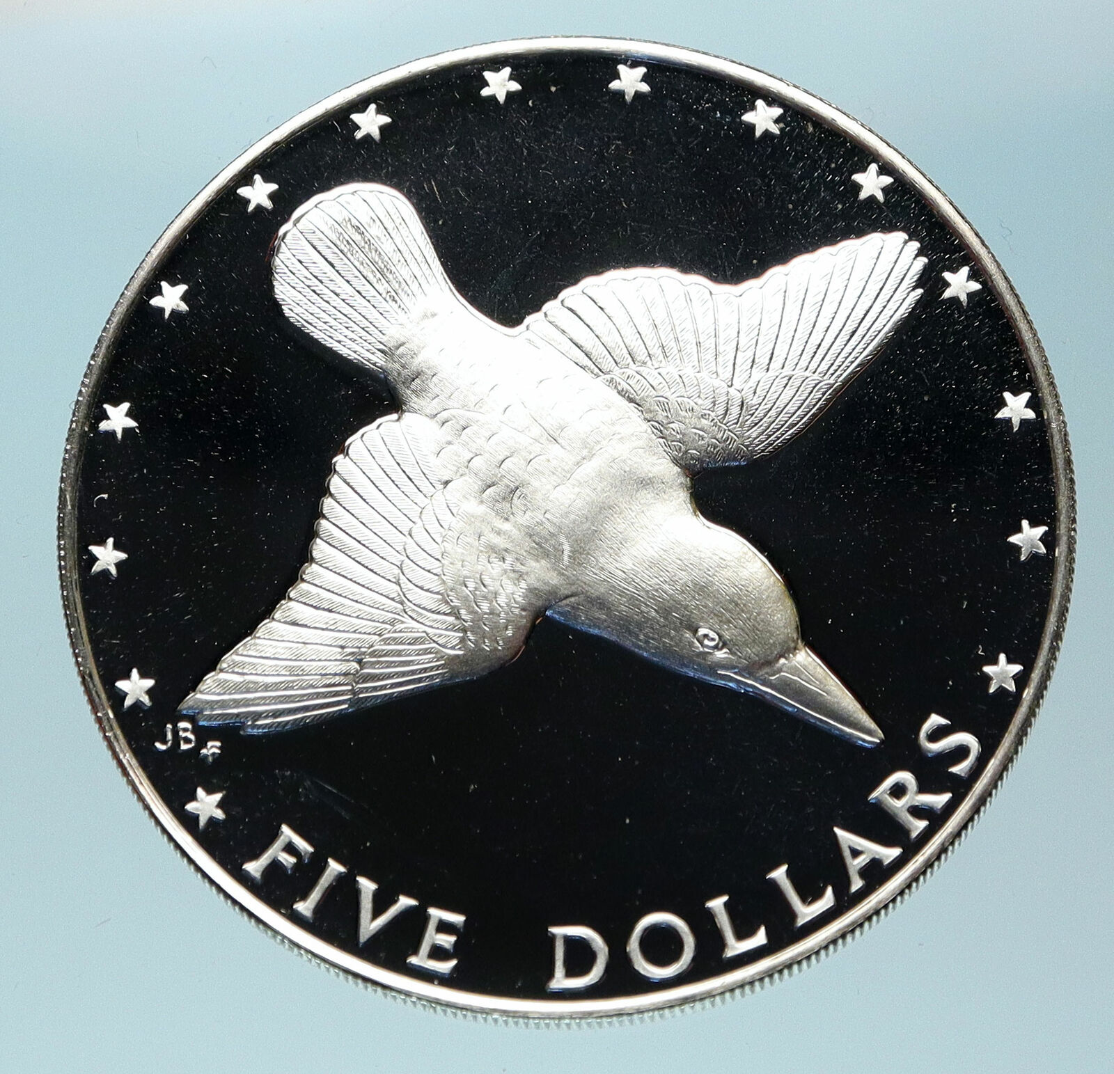 1976 COOK ISLANDS Proof Silver 5 Dollars Coin MANGARA KINGFISHER BIRD i83776