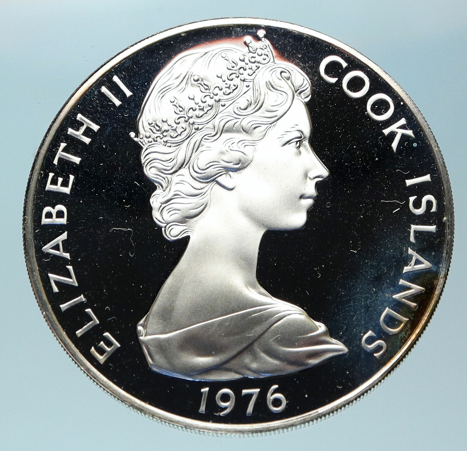 1976 COOK ISLANDS Proof Silver 5 Dollars Coin MANGARA KINGFISHER BIRD i83776