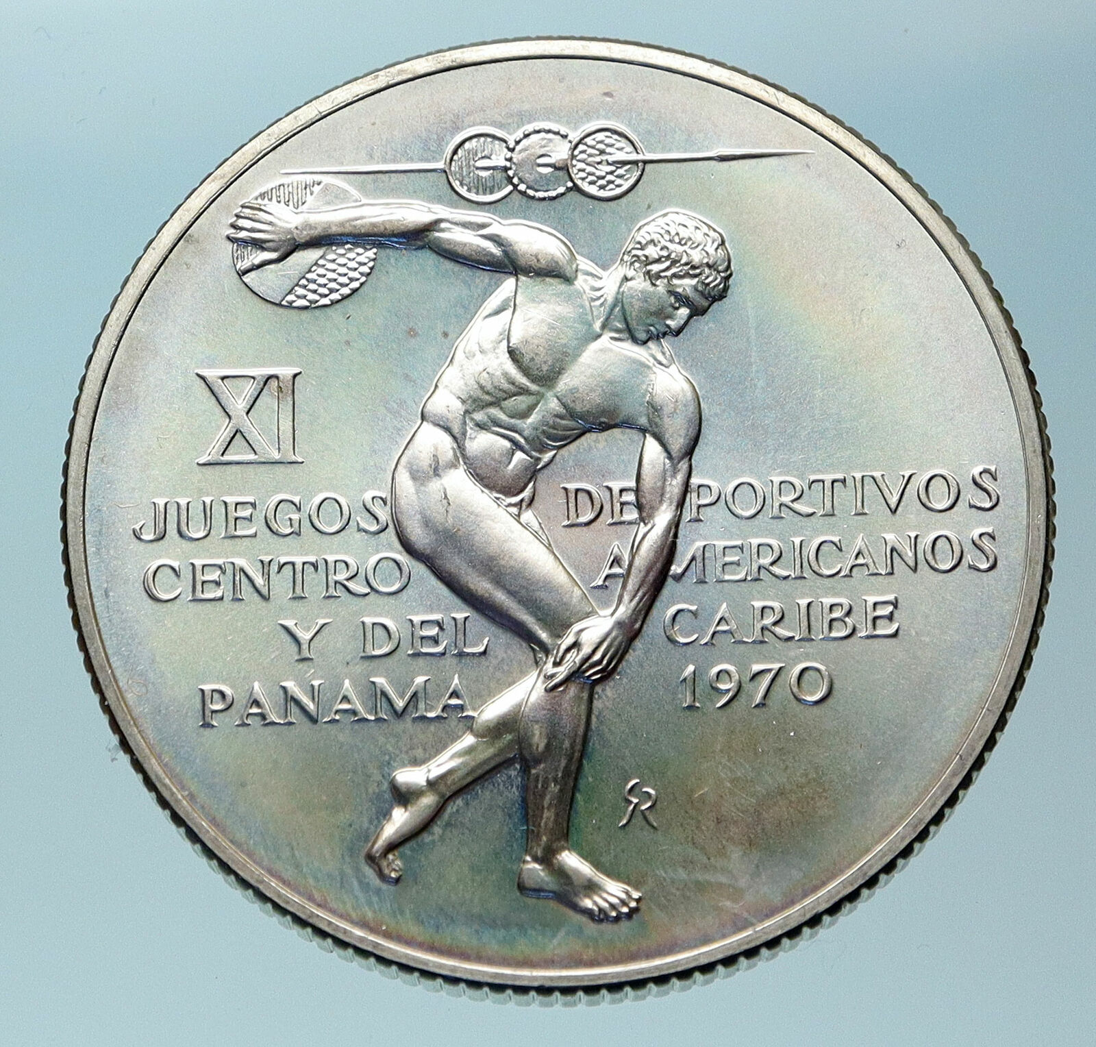 1970 PANAMA Olympic Style Games GREEK DISC THROWER ATHLETE Silver 5B Coin i83778