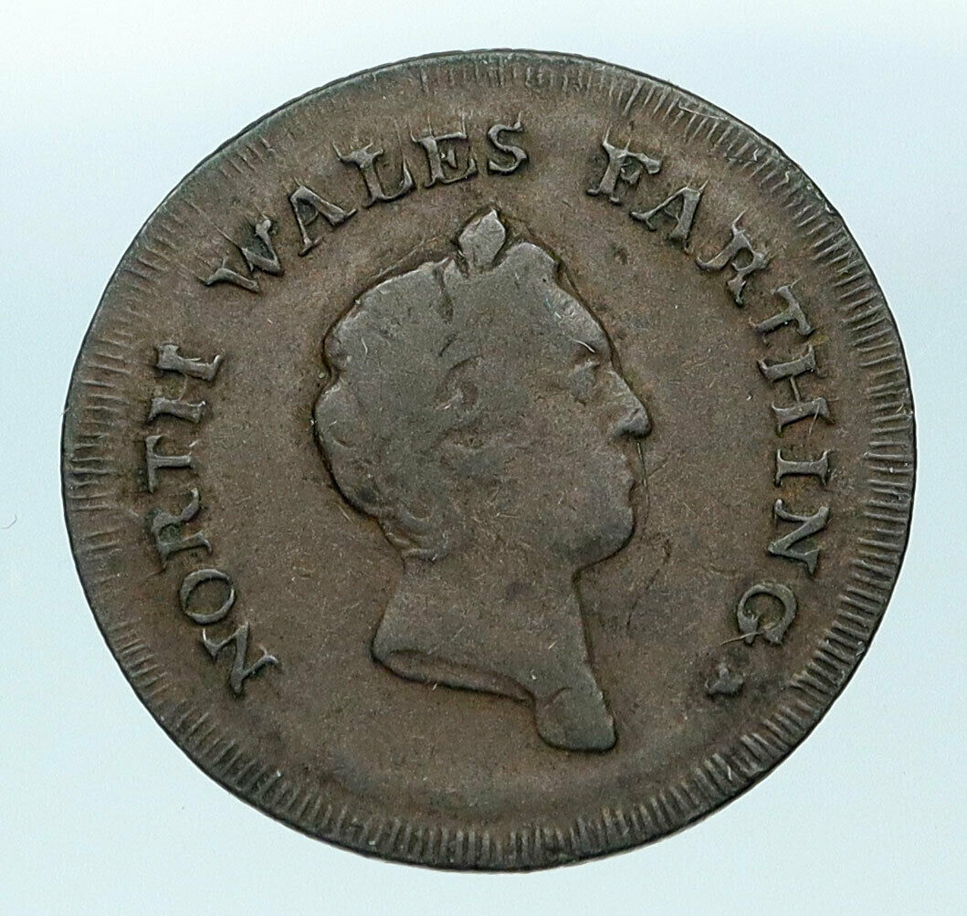 1793 ENGLAND North Wales PRINCE Antique OLD Conder Farthing TOKEN Coin i83731