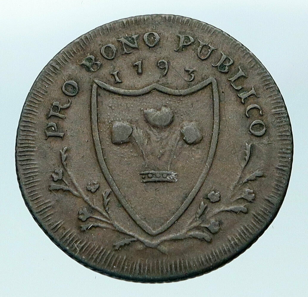 1793 ENGLAND North Wales PRINCE Antique OLD Conder Farthing TOKEN Coin i83731