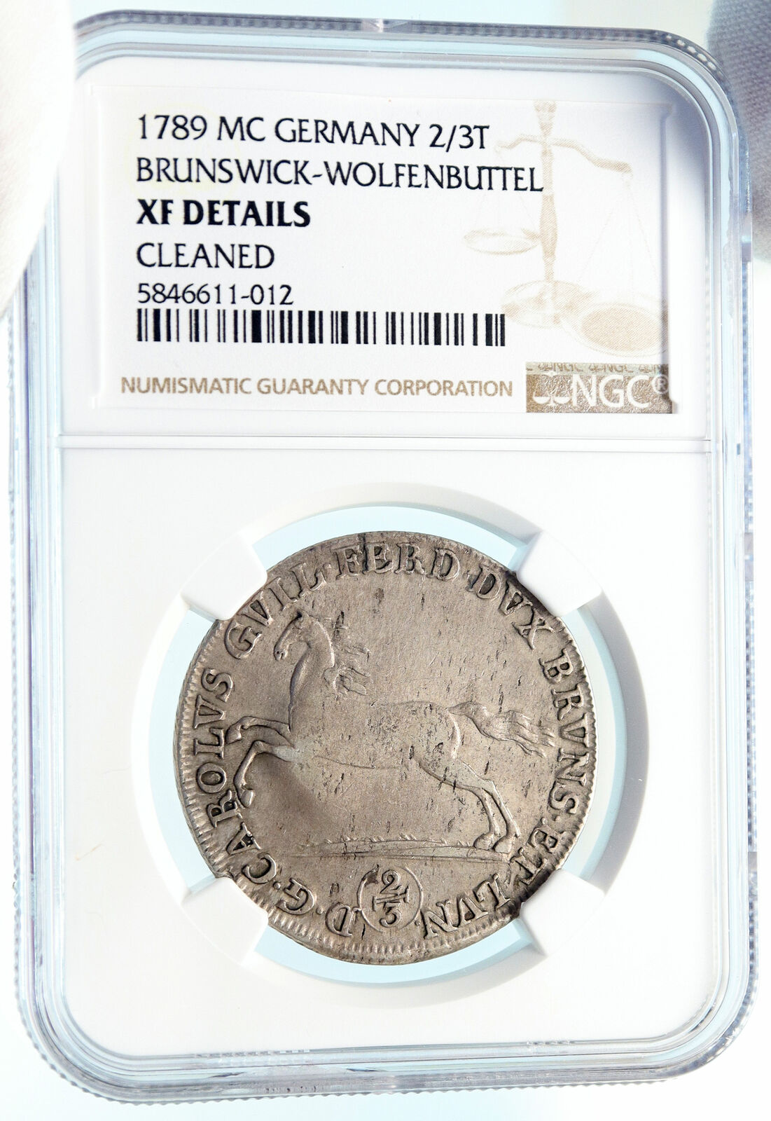 1789 GERMANY German States BRUNSWICK Duke Ferdinand Silver 2/3 T NGC Coin i83750