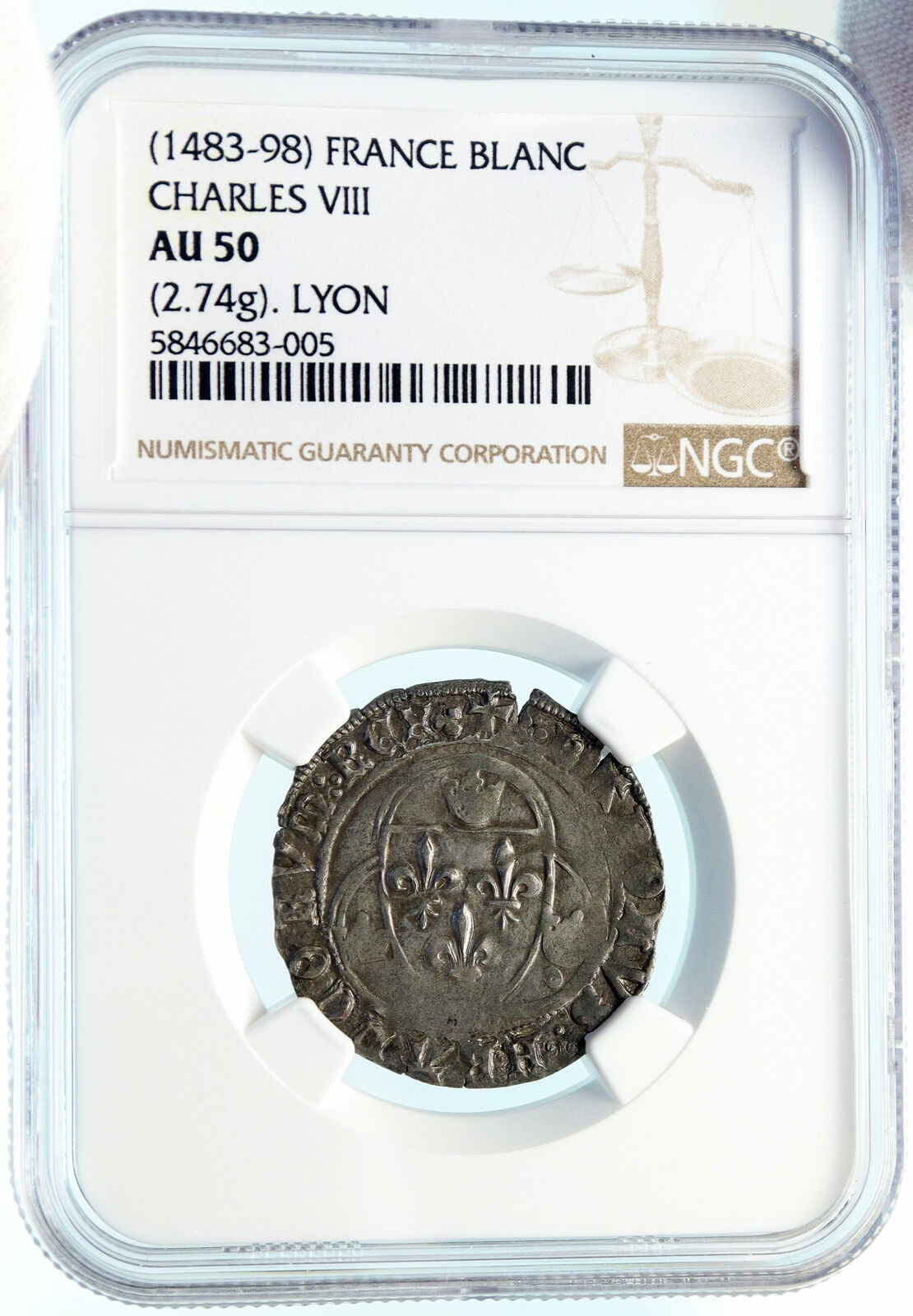 1483-98 FRANCE King CHARLES VIII Affable Genuine French Blanc Coin NGC i83758